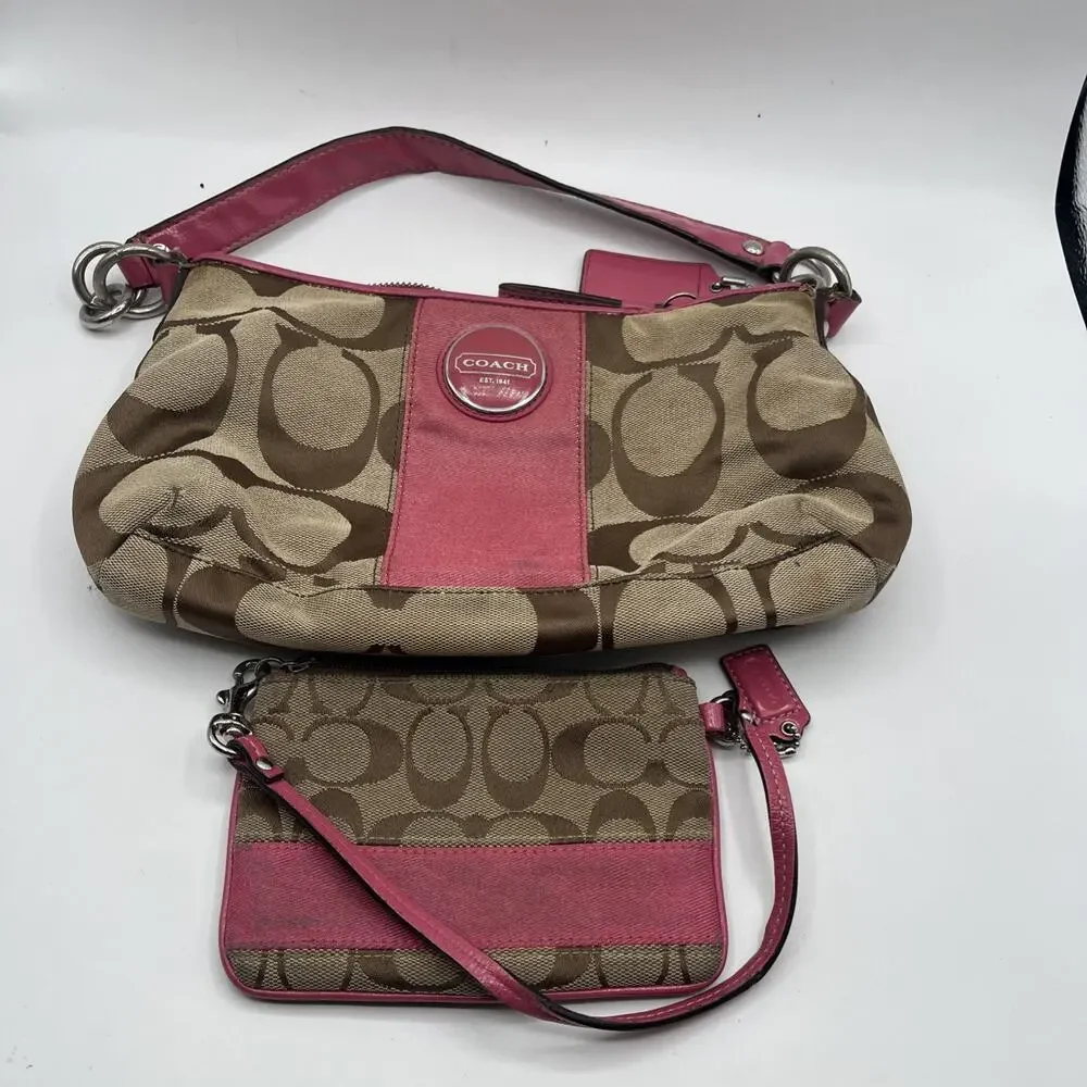 Y2K Vintage Coach F17439 SoHo Pink Beige Bag With Wristlet STINKY DIRTY AS IS